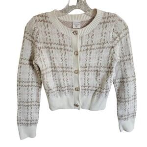 Abercrombie Kids Plaid Cardigan Sweater, Button Front, Tan Cream Sz Girl's 11/12